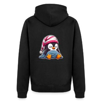 Schläfriger Pinguin im Schlafanzug - Unisex Premium Bio Zip Hoodie - Schwarz - Hinten - Nico (187cm)