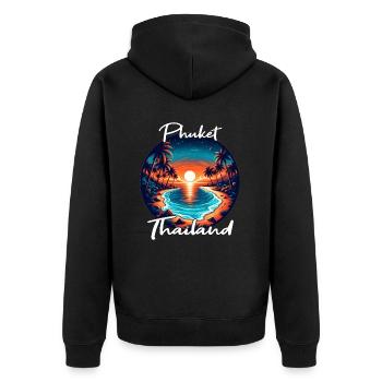 Sonnenuntergang in Phuket - Unisex Premium Bio Zip Hoodie - Schwarz - Hinten - Nico (187cm)