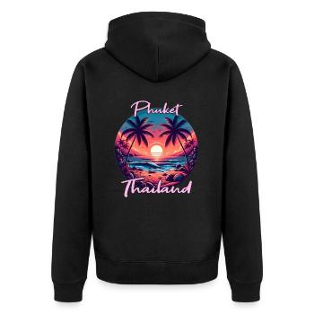 Sonnenuntergang in Phuket - Unisex Premium Bio Zip Hoodie - Schwarz - Hinten - Nico (187cm)