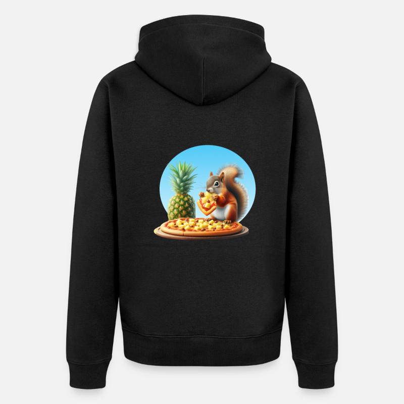 Écureuil dégustant une pizza - Veste à capuche bio Premium Unisexe - noir
