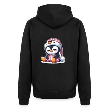 Schläfriger Pinguin im Schlafanzug - Unisex Premium Bio Zip Hoodie - Schwarz - Hinten - Nico (187cm)