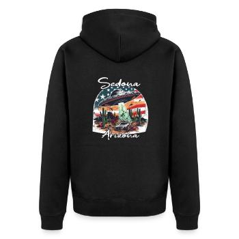 UFO over Sedona, Arizona - Unisex Premium Organic Zip Hoodie - black - Back - Nico (187cm)