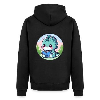 Reading dinosaur - Unisex Premium Organic Zip Hoodie - black - Back - Nico (187cm)