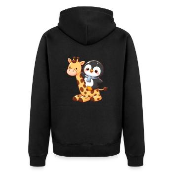 Penguin rides giraffe - Unisex Premium Organic Zip Hoodie - black - Back - Nico (187cm)