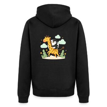 Pinguin reitet Giraffe - Unisex Premium Bio Zip Hoodie - Schwarz - Hinten - Nico (187cm)