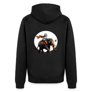 Proud cat riding elephant - Unisex Premium Organic Zip Hoodie - black - Back - Nico (187cm)