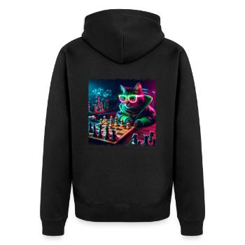 Chess Club Cat - Unisex Premium Organic Zip Hoodie - black - Back - Nico (187cm)