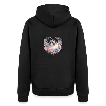 Ragdoll Katze mit Blumenhintergrund - Unisex Premium Bio Zip Hoodie - Schwarz - Hinten - Nico (187cm)