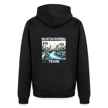 San Antonio Riverwalk, Texas - Unisex Premium Organic Zip Hoodie - black - Back - Nico (187cm)