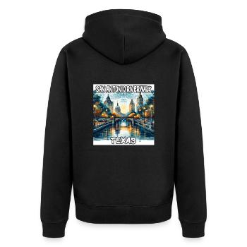San Antonio Riverwalk, Texas - Unisex Premium Organic Zip Hoodie - black - Back - Nico (187cm)