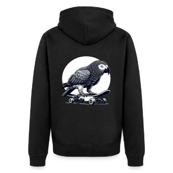 Perroquet gris africain sur skateboard - Veste à capuche bio Premium Unisexe - noir - Dos - Nico (187cm)
