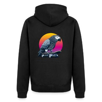 Perroquet gris africain sur skateboard - Veste à capuche bio Premium Unisexe - noir - Dos - Nico (187cm)