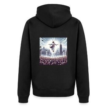 Jesus on New York - Unisex Premium Organic Zip Hoodie - black - Back - Nico (187cm)
