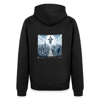 Jesus on New York - Unisex Premium Organic Zip Hoodie - black - Back - Nico (187cm)
