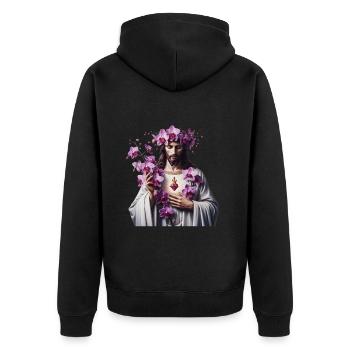 Jésus aux orchidées pourpres - Veste à capuche bio Premium Unisexe - noir - Dos - Nico (187cm)