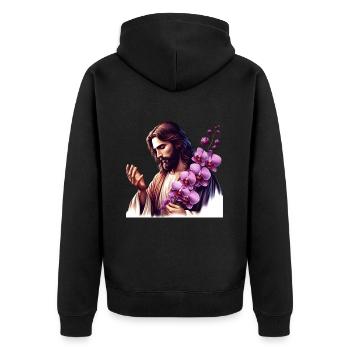Jésus aux orchidées pourpres - Veste à capuche bio Premium Unisexe - noir - Dos - Nico (187cm)