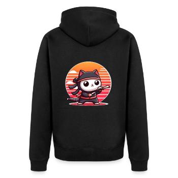 Ninja cat in sunset - Unisex Premium Organic Zip Hoodie - black - Back - Nico (187cm)