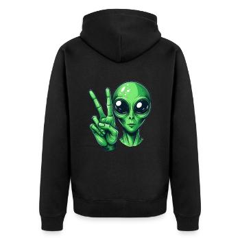 Alien shows peace sign - Unisex Premium Organic Zip Hoodie - black - Back - Nico (187cm)