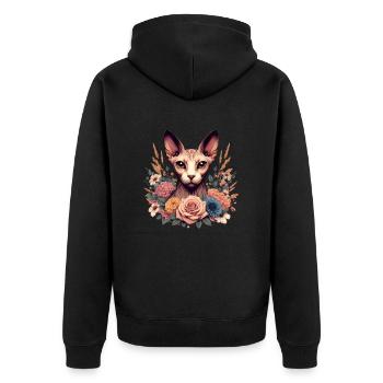 Chat Sphynx avec Fleurs - Veste à capuche bio Premium Unisexe - noir - Dos - Nico (187cm)