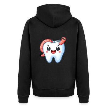 Funny tooth with worm - Unisex Premium Organic Zip Hoodie - black - Back - Nico (187cm)