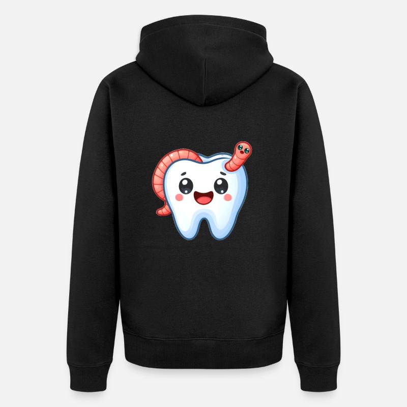 Lustiger Zahn mit Wurm - Unisex Premium Bio Zip Hoodie - Schwarz