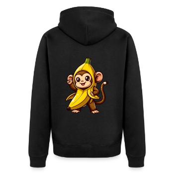 Banana Monkey - Unisex Premium Organic Zip Hoodie - black - Back - Nico (187cm)