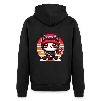 Ninja Cat - Unisex Premium Organic Zip Hoodie - black - Back - Nico (187cm)