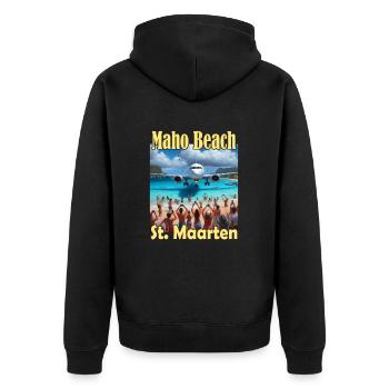 Maho Beach St. Maarten - Unisex Premium Bio Zip Hoodie - Schwarz - Hinten - Nico (187cm)
