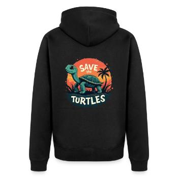Schildkröte Save The Turtles Ozean Meer Natur - Unisex Premium Bio Zip Hoodie - Schwarz - Hinten - Nico (187cm)