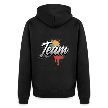 Team - Unisex Premium Bio Zip Hoodie - Schwarz - Hinten - Nico (187cm)
