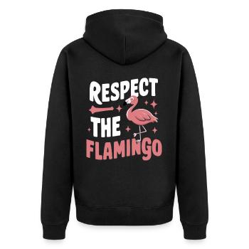 Flamingo Tier Rosa - Unisex Premium Bio Zip Hoodie - Schwarz - Hinten - Nico (187cm)