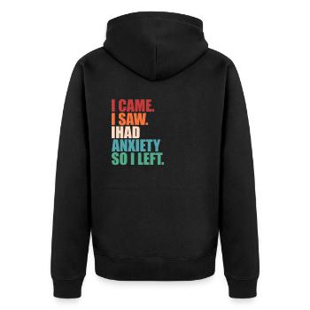 Je suis venu, j’ai vu, j’avais de l’anxiété, je suis parti, drôle, introverti, - Veste à capuche bio Premium Unisexe - noir - Dos - Nico (187cm)