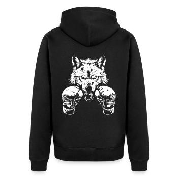 Wolf Boxer Boxen MMA Kampfsport - Unisex Premium Bio Zip Hoodie - Schwarz - Hinten - Nico (187cm)