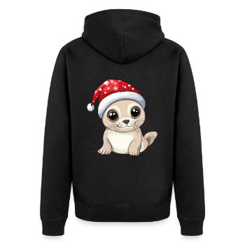 Robbe Weihnachten Süß Niedlich Xmas Weihnachtlich - Unisex Premium Bio Zip Hoodie - Schwarz - Hinten - Nico (187cm)