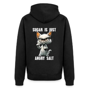 Suagar Is Just Angry Salt Wissenschaft Katze Meme - Unisex Premium Bio Zip Hoodie - Schwarz - Hinten - Nico (187cm)