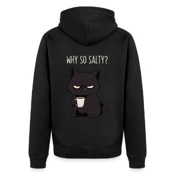 Why So Salty? Grim Cat Morning Grouch Gift - Unisex Premium Organic Zip Hoodie - black - Back - Nico (187cm)