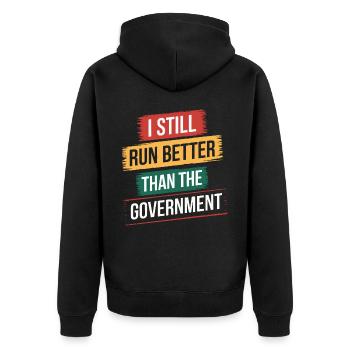 Amputation Behinderung - Unisex Premium Bio Zip Hoodie - Schwarz - Hinten - Nico (187cm)