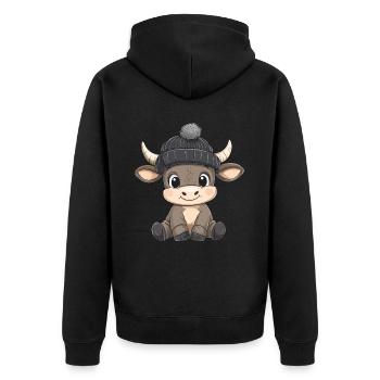 Stier Süß Niedlich Baby Kinder Tier Cartoon - Unisex Premium Bio Zip Hoodie - Schwarz - Hinten - Nico (187cm)