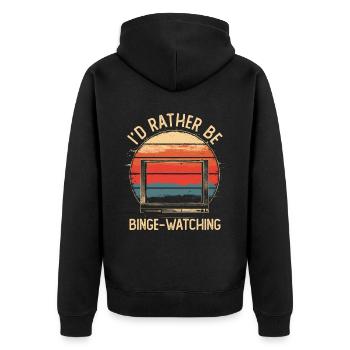 I'd Rather Be Binge Watching Movies Series Retro - Unisex Premium Organic Zip Hoodie - black - Back - Nico (187cm)