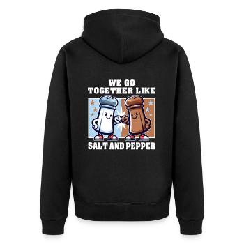 WIR PASSEN ZUSAMMEN WIE SALZ UND PFEFFER - Unisex Premium Bio Zip Hoodie - Schwarz - Hinten - Nico (187cm)
