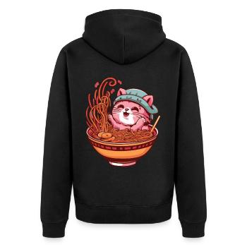 Chat Kawaii avec bol de Ramen - Veste à capuche bio Premium Unisexe - noir - Dos - Nico (187cm)