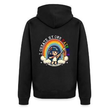 ICH ERSTELLE MEINEN EIGENEN REGENBOGEN - Unisex Premium Bio Zip Hoodie - Schwarz - Hinten - Nico (187cm)