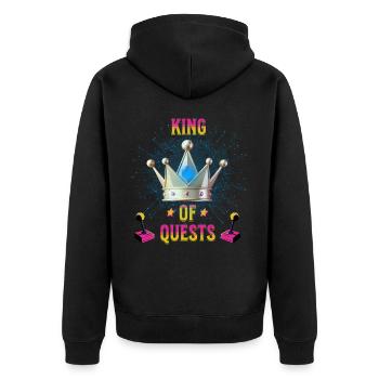 King of Quests - Unisex Premium Bio Zip Hoodie - Schwarz - Hinten - Nico (187cm)