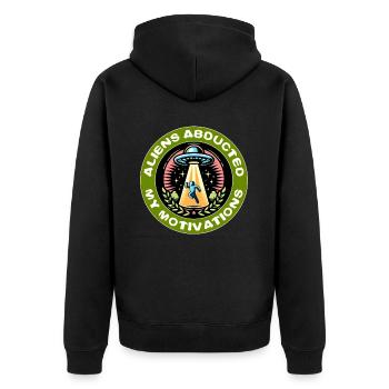 ALIENS ABDUCTED MY MOTIVATIONS - Unisex Premium Organic Zip Hoodie - black - Back - Nico (187cm)