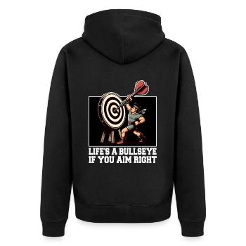 LIFE'S A BULLSEYE IF YOU AIM RIGHT - Unisex Premium Organic Zip Hoodie - black - Back - Nico (187cm)
