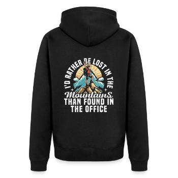 BE LOST IN THE MOUNTAINS THAN FOUND IN THE OFFICE - Unisex Premium Organic Zip Hoodie - black - Back - Nico (187cm)