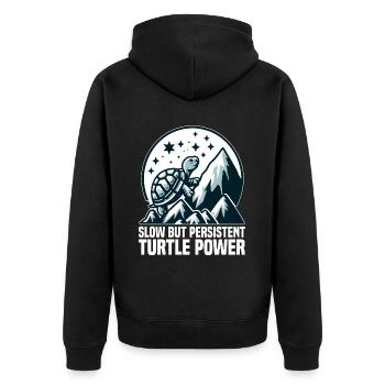 SLOW BUT PERSISTENT TURTLE POWER - Unisex Premium Organic Zip Hoodie - black - Back - Nico (187cm)