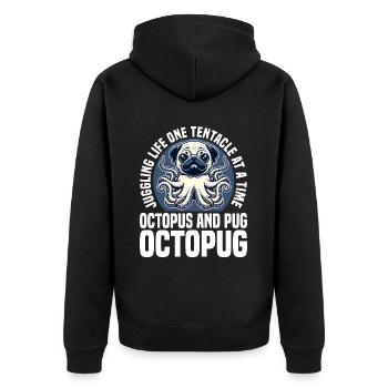DAS LEBEN MIT EINEM TENTAKEL NACH DEM ANDEREN JONGLIEREN - OCTOPUG - Unisex Premium Bio Zip Hoodie - Schwarz - Hinten - Nico (187cm)