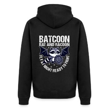 FLY AT NIGHT READY TO FIGHT - BAT AND RACOON - Unisex Premium Organic Zip Hoodie - black - Back - Nico (187cm)