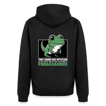 TINY ARMS BIG ATTITUDE - FROGASAURUS - Unisex Premium Organic Zip Hoodie - black - Back - Nico (187cm)